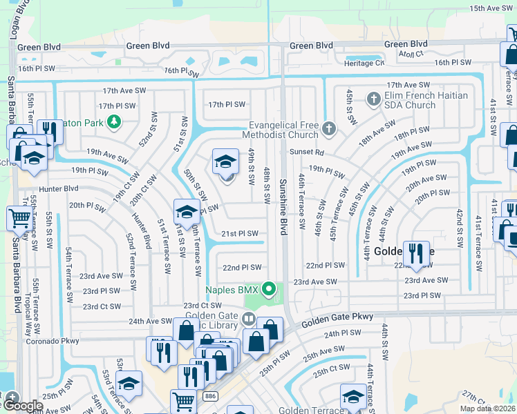 map of restaurants, bars, coffee shops, grocery stores, and more near 2072 48th Street Southwest in Naples
