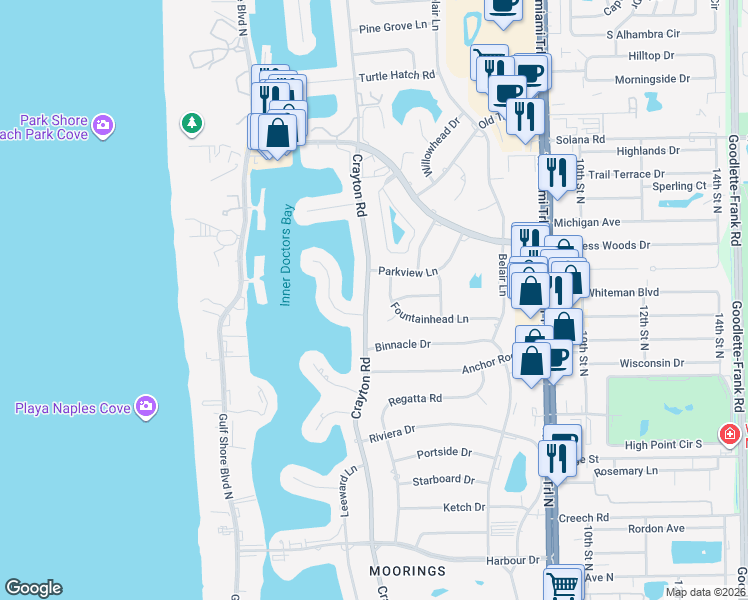 map of restaurants, bars, coffee shops, grocery stores, and more near 3701 Fountainhead Lane in Naples