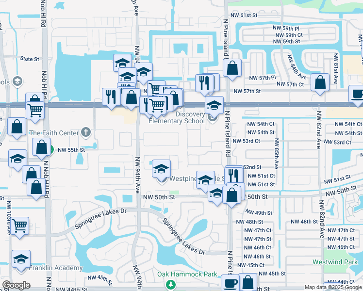 map of restaurants, bars, coffee shops, grocery stores, and more near 5408 Northwest 92nd Avenue in Sunrise