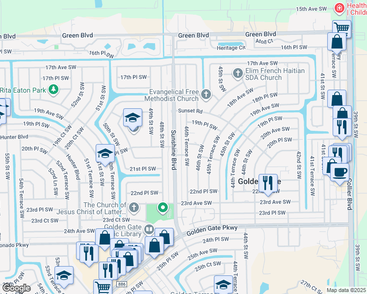 map of restaurants, bars, coffee shops, grocery stores, and more near 2001 46th Terrace Southwest in Naples