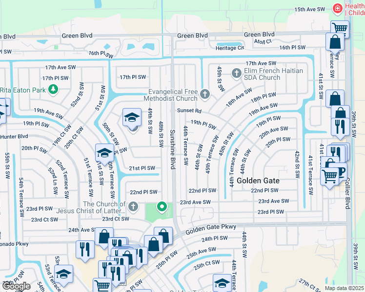 map of restaurants, bars, coffee shops, grocery stores, and more near 2052 Sunshine Boulevard in Naples