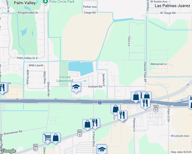 map of restaurants, bars, coffee shops, grocery stores, and more near 25199 Sendero West in Harlingen