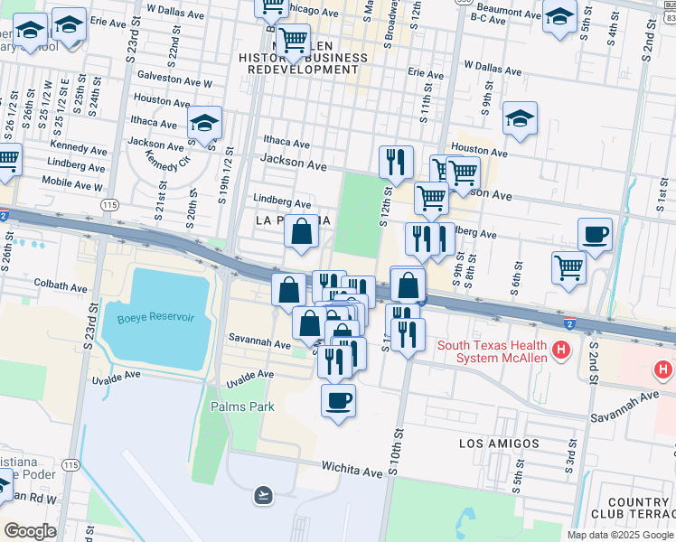 map of restaurants, bars, coffee shops, grocery stores, and more near 1324 West Expressway 83 in McAllen