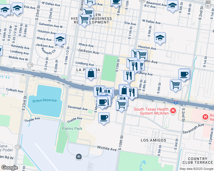 map of restaurants, bars, coffee shops, grocery stores, and more near 1324 West Expressway 83 in McAllen