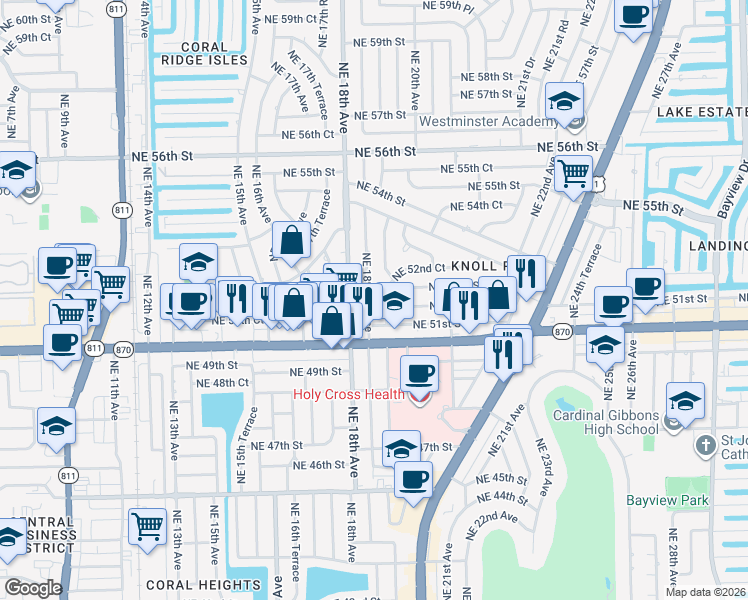 map of restaurants, bars, coffee shops, grocery stores, and more near 5201 Northeast 19th Avenue in Fort Lauderdale