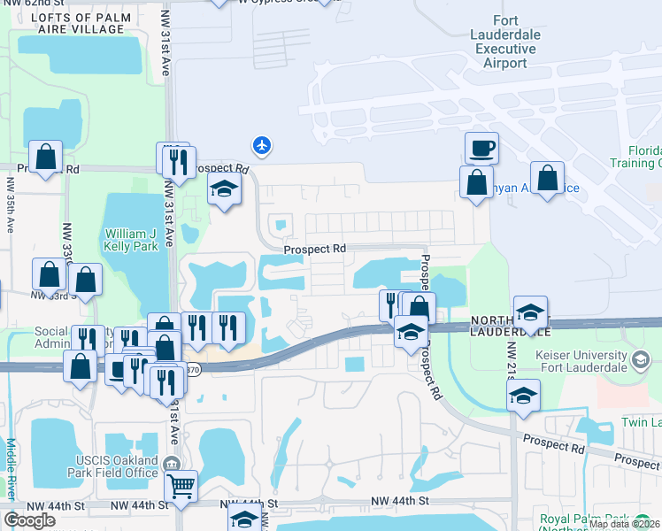 map of restaurants, bars, coffee shops, grocery stores, and more near 2702 Northwest 53rd Street in Fort Lauderdale