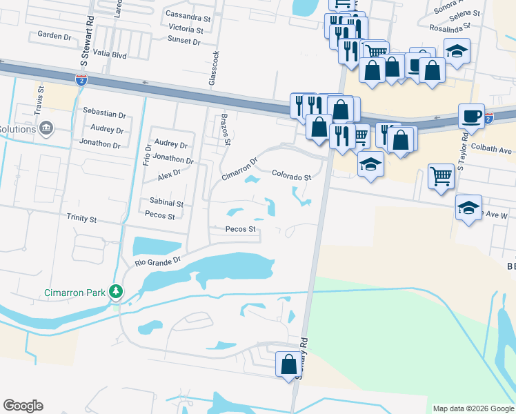 map of restaurants, bars, coffee shops, grocery stores, and more near 2131 Sabinal Street in Mission