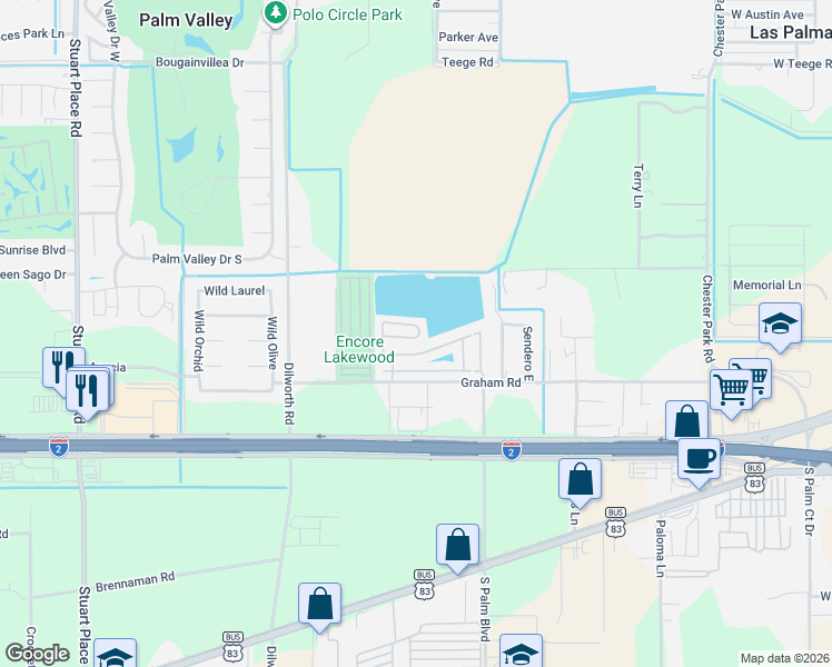 map of restaurants, bars, coffee shops, grocery stores, and more near 136 Chippewa Circle in Harlingen