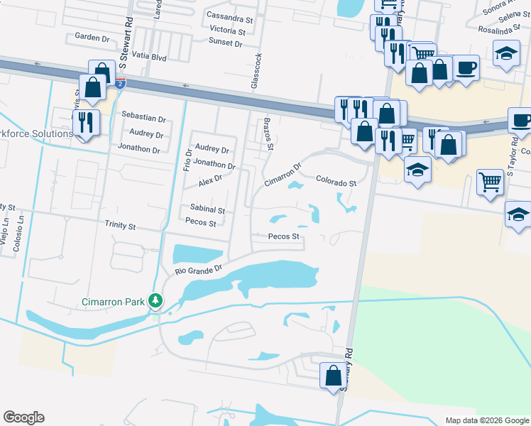map of restaurants, bars, coffee shops, grocery stores, and more near 2101 Sabinal Street in Mission