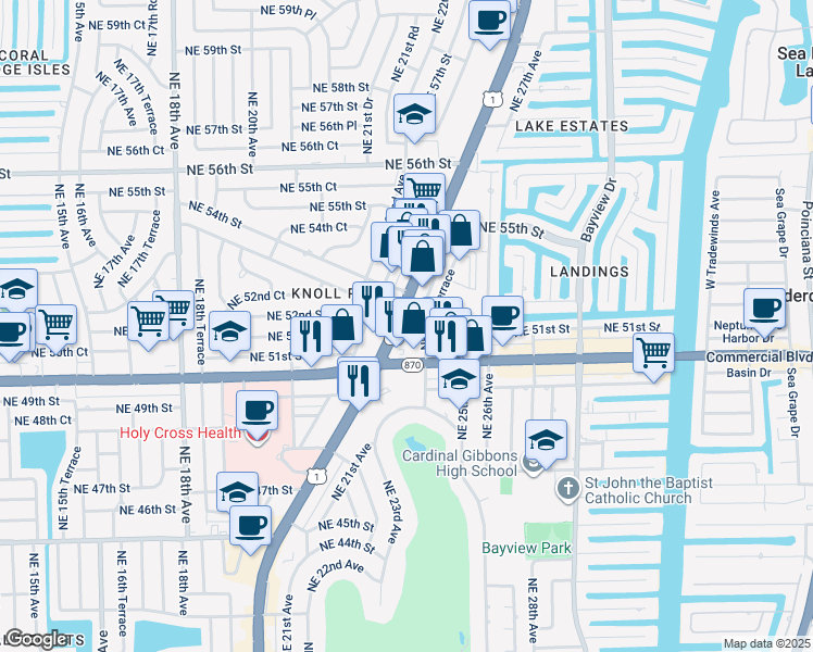 map of restaurants, bars, coffee shops, grocery stores, and more near 5120 U.S. 1 in Fort Lauderdale
