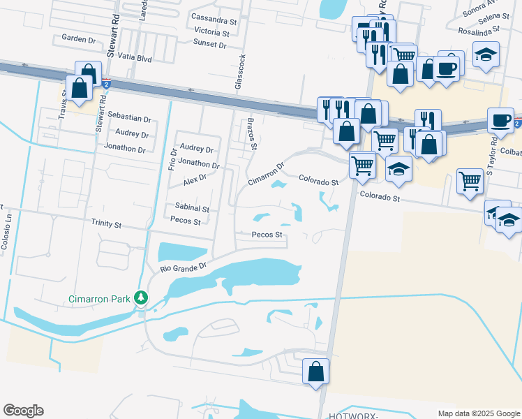 map of restaurants, bars, coffee shops, grocery stores, and more near 2110 Sabinal Street in Mission