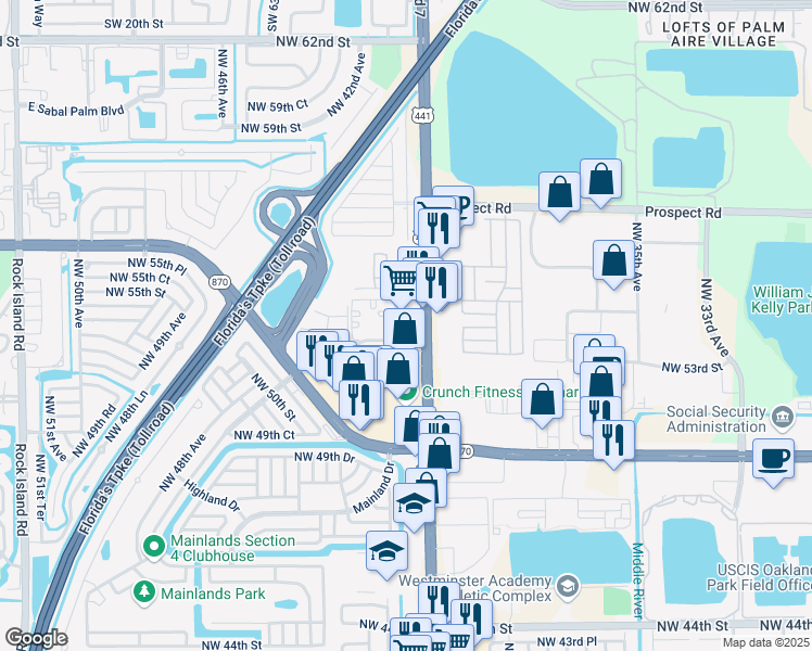 map of restaurants, bars, coffee shops, grocery stores, and more near 5321 Florida 7 in Fort Lauderdale
