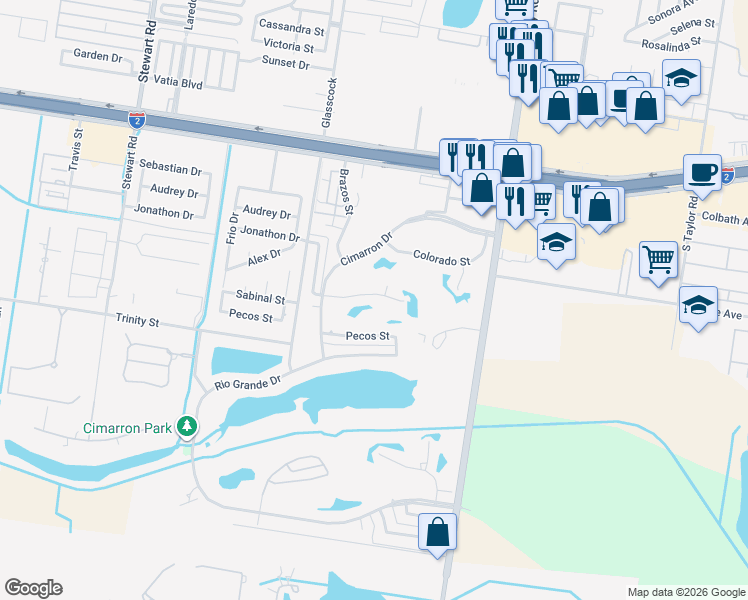 map of restaurants, bars, coffee shops, grocery stores, and more near 2120 Sabinal Street in Mission
