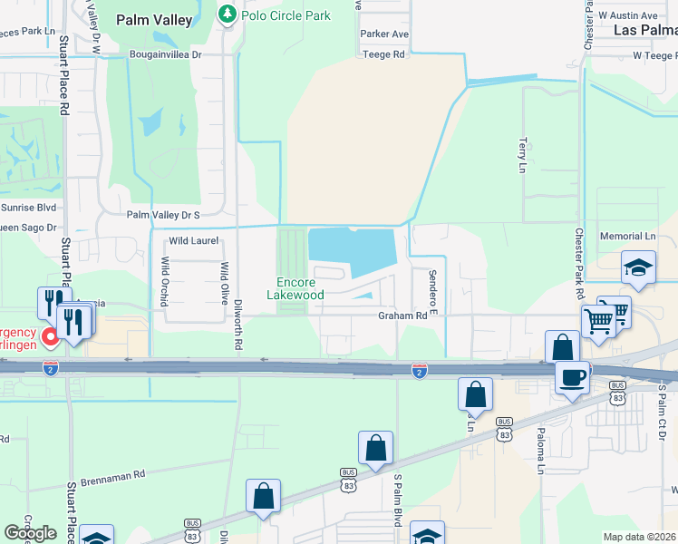 map of restaurants, bars, coffee shops, grocery stores, and more near 4515 Graham Road in Harlingen