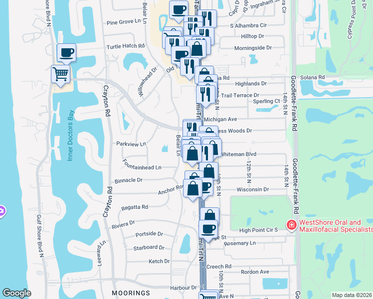 map of restaurants, bars, coffee shops, grocery stores, and more near 3734 Rachel Lane in Naples