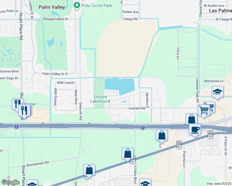 map of restaurants, bars, coffee shops, grocery stores, and more near 136 Chippewa Circle in Harlingen