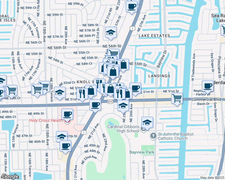 map of restaurants, bars, coffee shops, grocery stores, and more near 5120 U.S. 1 in Fort Lauderdale
