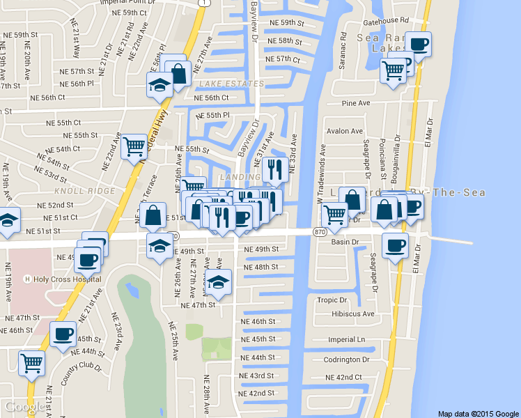 map of restaurants, bars, coffee shops, grocery stores, and more near 5201 Northeast 31st Avenue in Fort Lauderdale