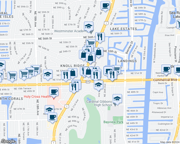 map of restaurants, bars, coffee shops, grocery stores, and more near 5120 U.S. 1 in Fort Lauderdale