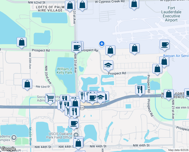 map of restaurants, bars, coffee shops, grocery stores, and more near 5200 Northwest 31St Avenue in Fort Lauderdale