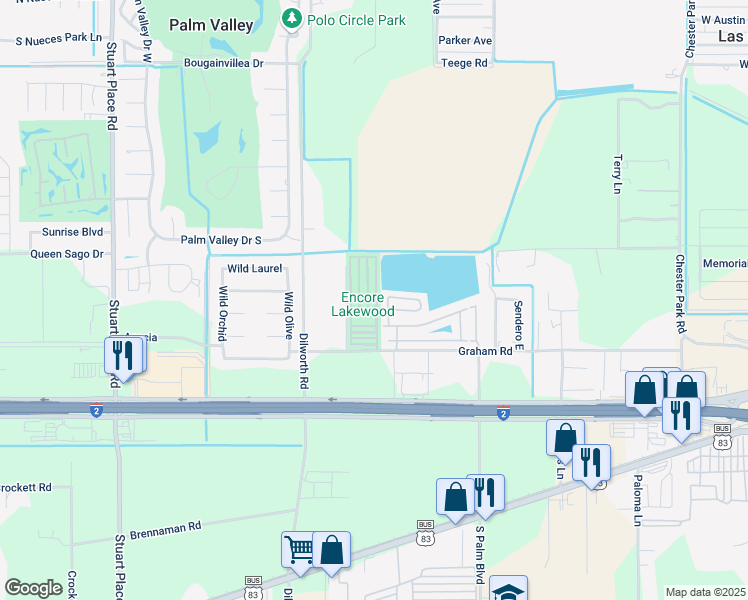 map of restaurants, bars, coffee shops, grocery stores, and more near 100-194 Aspen Drive in Harlingen