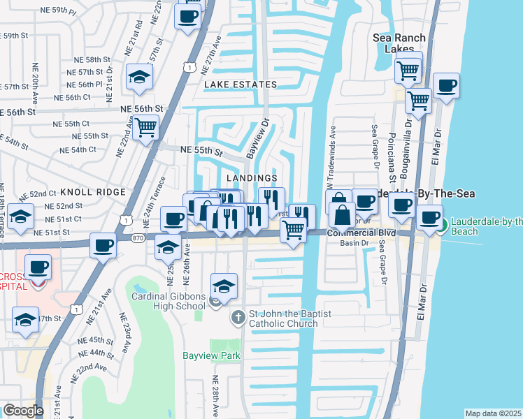 map of restaurants, bars, coffee shops, grocery stores, and more near 5201 Northeast 31st Avenue in Fort Lauderdale