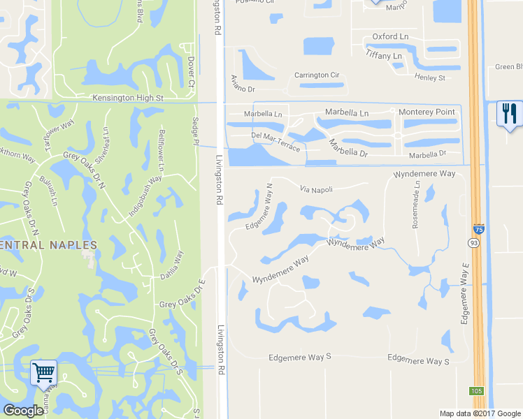 map of restaurants, bars, coffee shops, grocery stores, and more near 395 Edgemere Way North in Naples