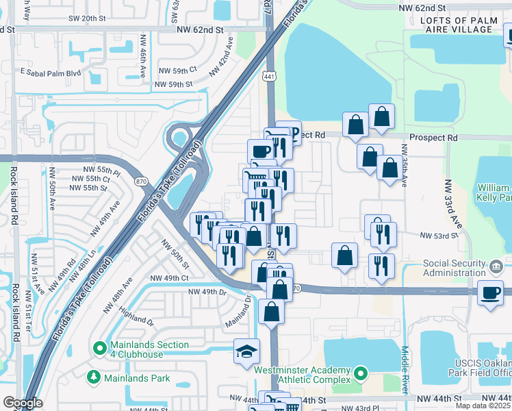 map of restaurants, bars, coffee shops, grocery stores, and more near 5343 Island Club Drive in Tamarac