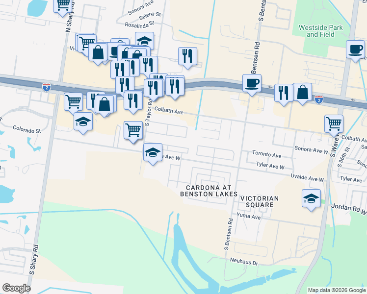 map of restaurants, bars, coffee shops, grocery stores, and more near 1939 South 48th Lane in McAllen