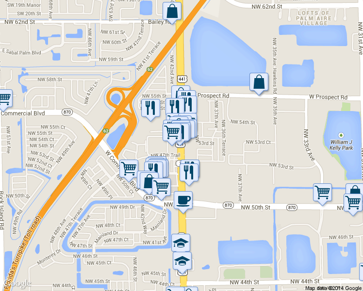 map of restaurants, bars, coffee shops, grocery stores, and more near 5420 North State Road 7 in Fort Lauderdale