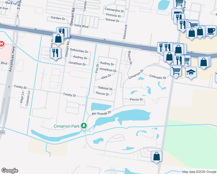 map of restaurants, bars, coffee shops, grocery stores, and more near 1018 Red River Drive in Mission