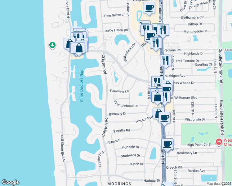 map of restaurants, bars, coffee shops, grocery stores, and more near 3777 Fountainhead Lane in Naples
