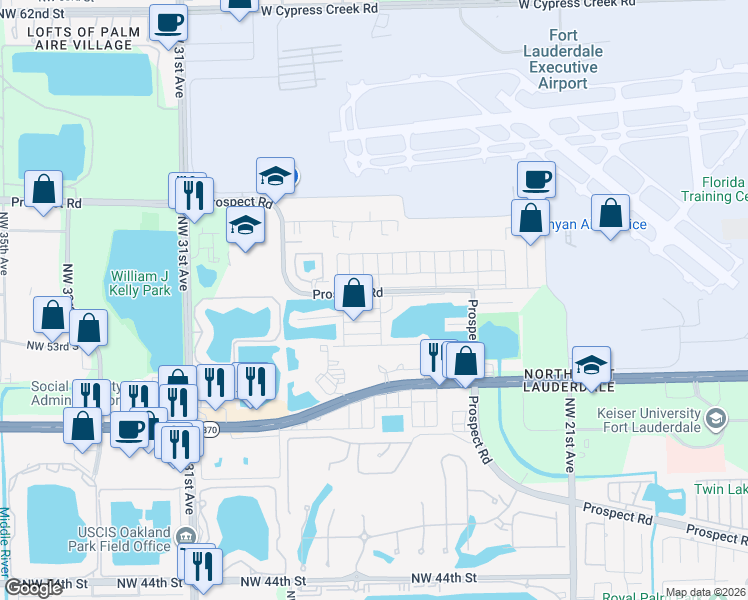 map of restaurants, bars, coffee shops, grocery stores, and more near 2702 Northwest 53rd Street in Fort Lauderdale