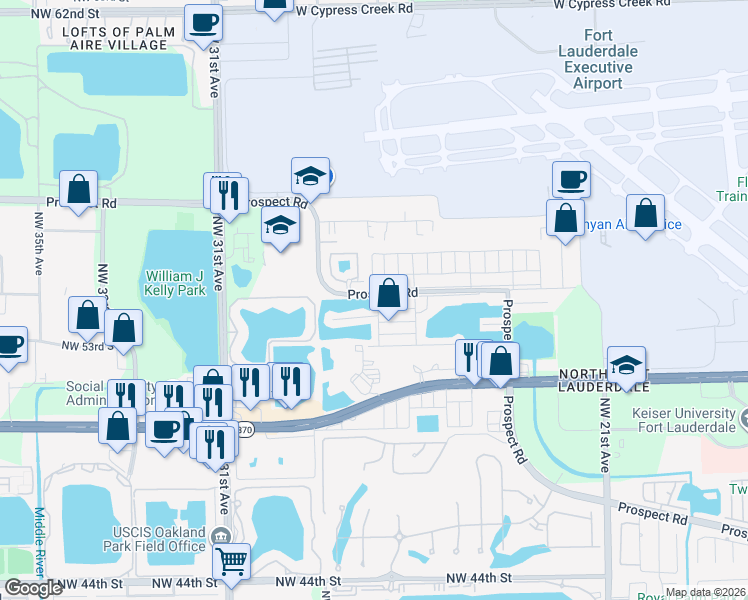 map of restaurants, bars, coffee shops, grocery stores, and more near 5219 Northwest 28th Avenue in Fort Lauderdale
