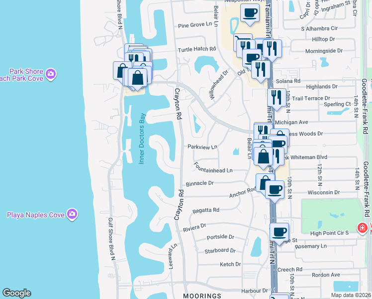 map of restaurants, bars, coffee shops, grocery stores, and more near 3777 Fountainhead Lane in Naples