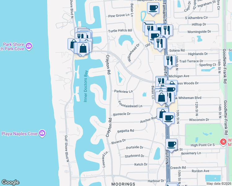 map of restaurants, bars, coffee shops, grocery stores, and more near 3777 Fountainhead Lane in Naples