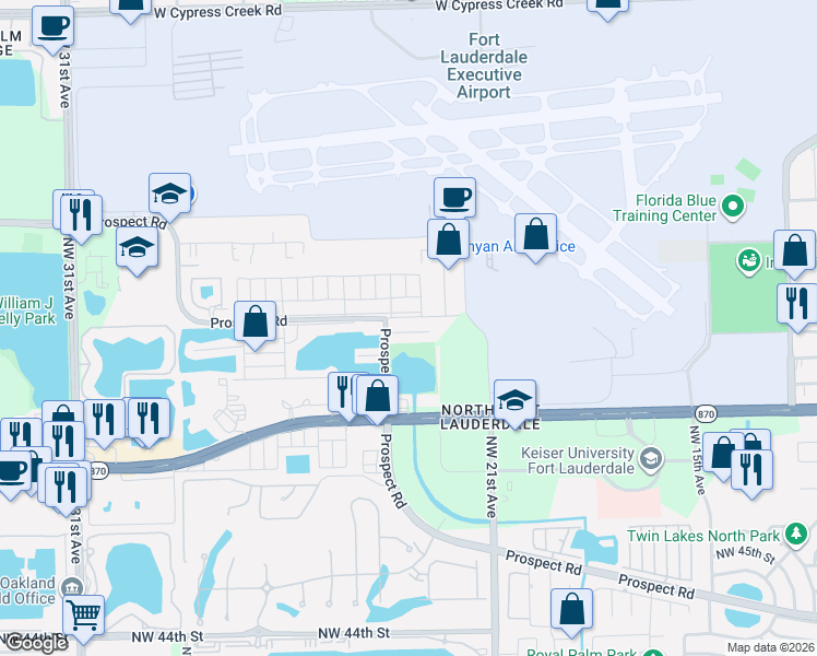 map of restaurants, bars, coffee shops, grocery stores, and more near 2391 Northwest 52nd Court in Fort Lauderdale