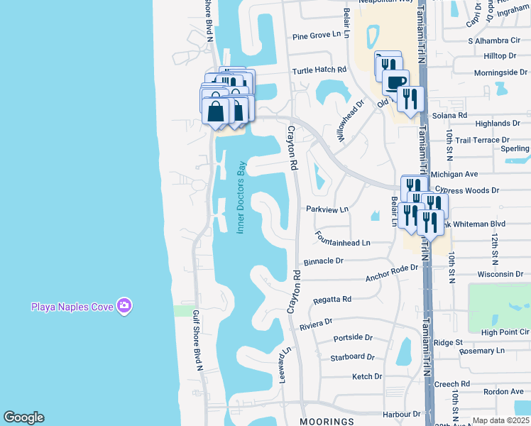 map of restaurants, bars, coffee shops, grocery stores, and more near 222 Mermaids Bight in Naples
