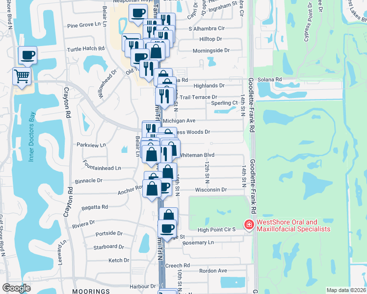 map of restaurants, bars, coffee shops, grocery stores, and more near 1028 Hollygate Lane in Naples
