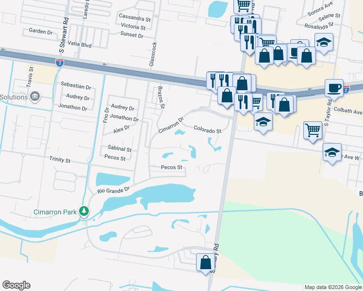 map of restaurants, bars, coffee shops, grocery stores, and more near 2131 Sabinal Street in Mission