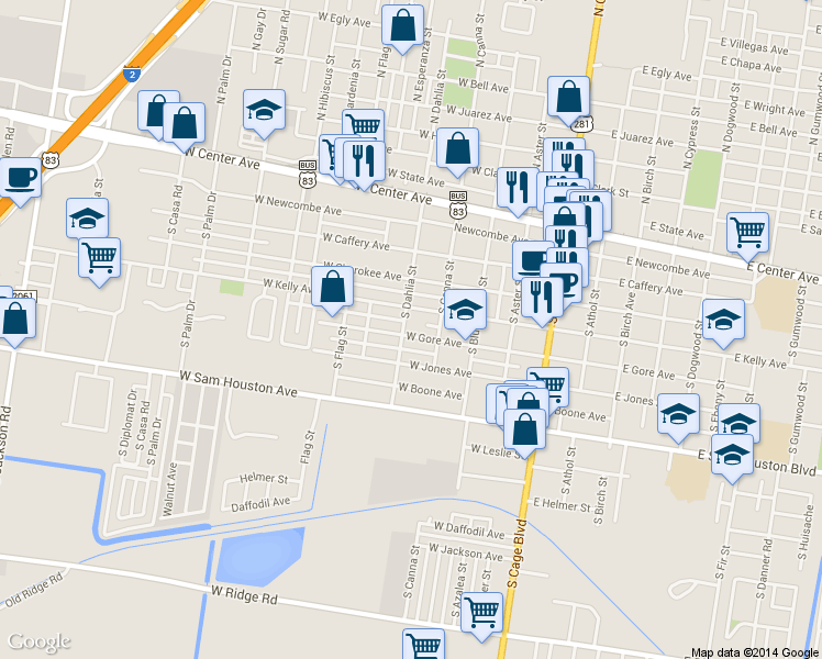 map of restaurants, bars, coffee shops, grocery stores, and more near 416 West Gore Avenue in Pharr