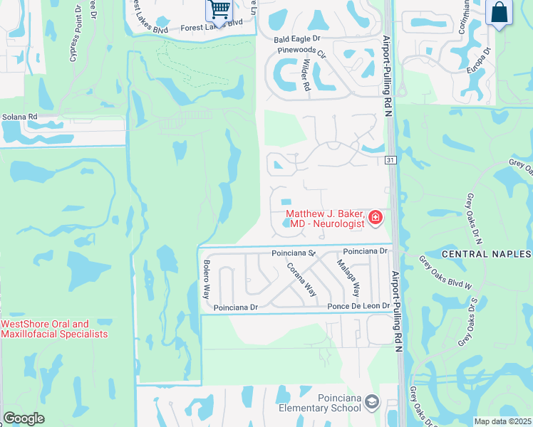 map of restaurants, bars, coffee shops, grocery stores, and more near 2925 Coco Lakes Drive in Naples
