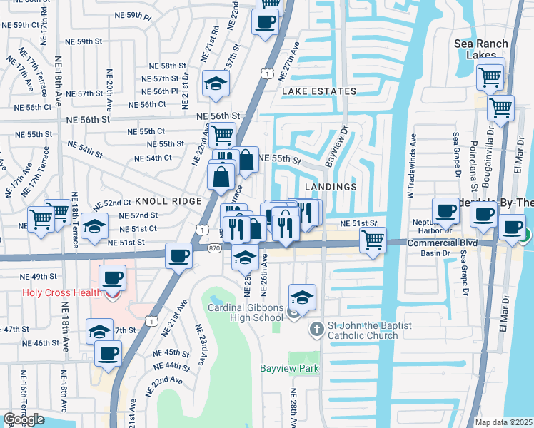 map of restaurants, bars, coffee shops, grocery stores, and more near 5120 Northeast 26th Avenue in Fort Lauderdale
