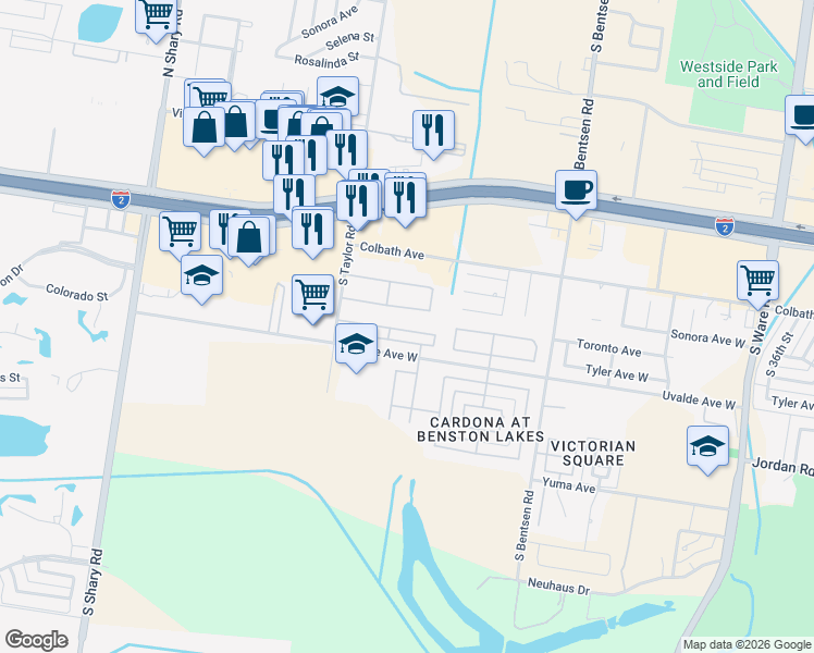 map of restaurants, bars, coffee shops, grocery stores, and more near 4909 Sweetwater Avenue in McAllen