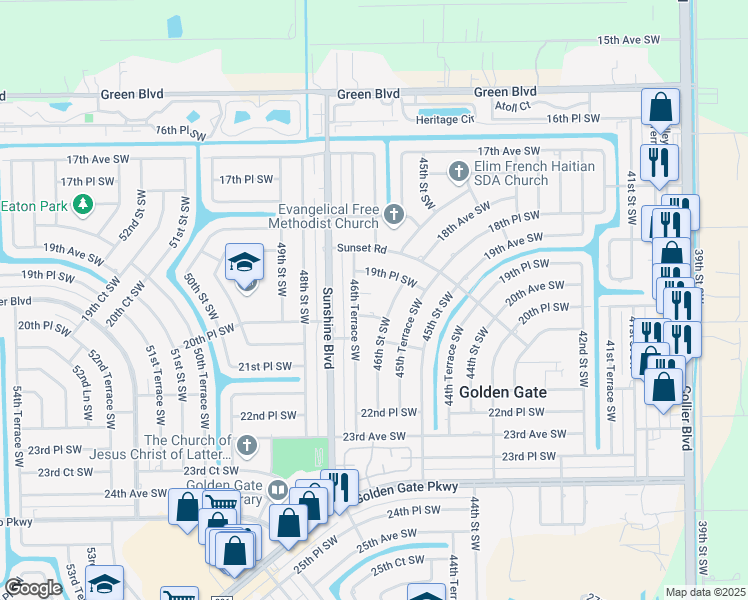 map of restaurants, bars, coffee shops, grocery stores, and more near 4618 19th Court Southwest in Naples