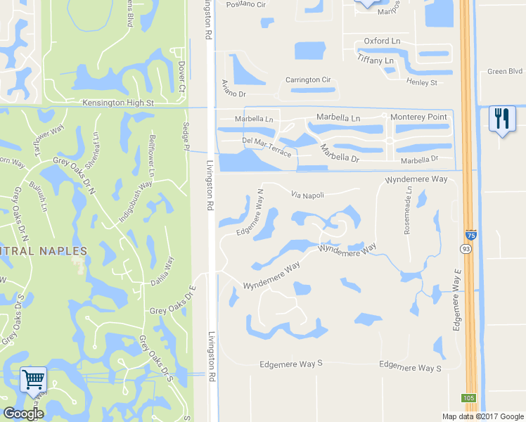 map of restaurants, bars, coffee shops, grocery stores, and more near 348 Edgemere Way North in Naples