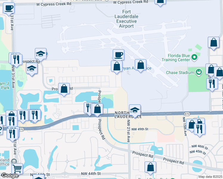 map of restaurants, bars, coffee shops, grocery stores, and more near 2259 Northwest 52nd Court in Tamarac
