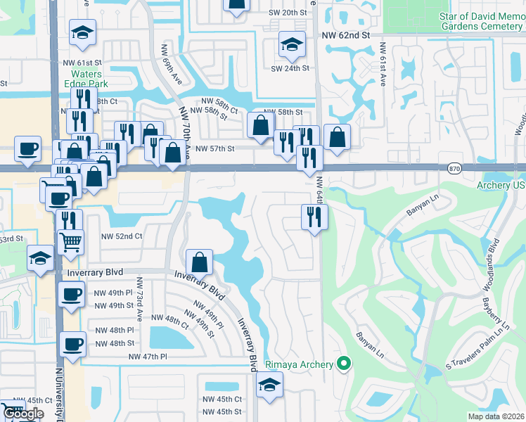 map of restaurants, bars, coffee shops, grocery stores, and more near 5309 Northwest 66th Avenue in Lauderhill