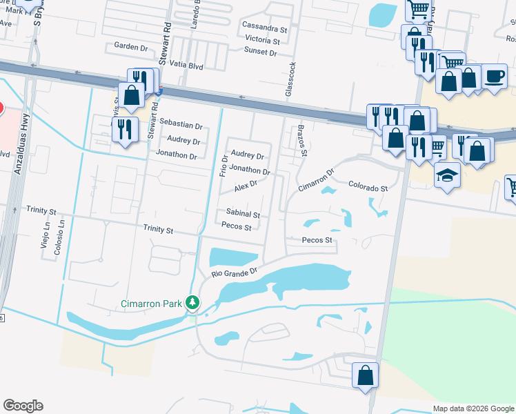 map of restaurants, bars, coffee shops, grocery stores, and more near 1018 Red River Drive in Mission