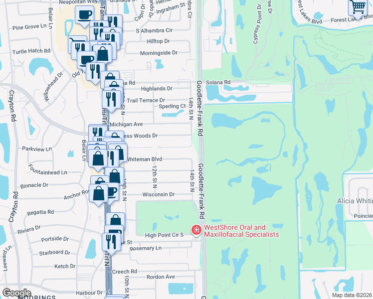 map of restaurants, bars, coffee shops, grocery stores, and more near 1416 Hemingway Place in Naples